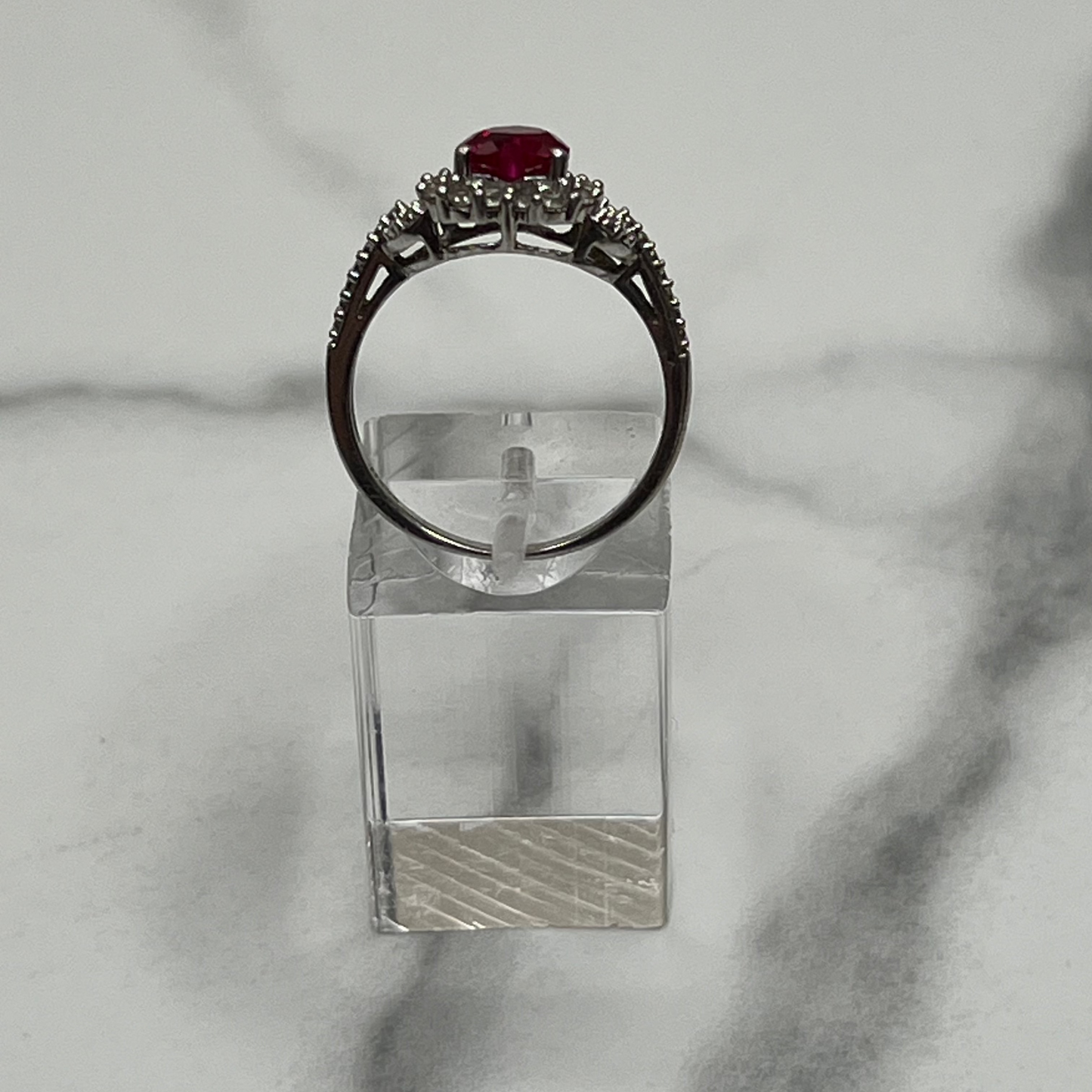 Estate Sterling Silver Ruby Heart Diamond Ring Size 6 1/2