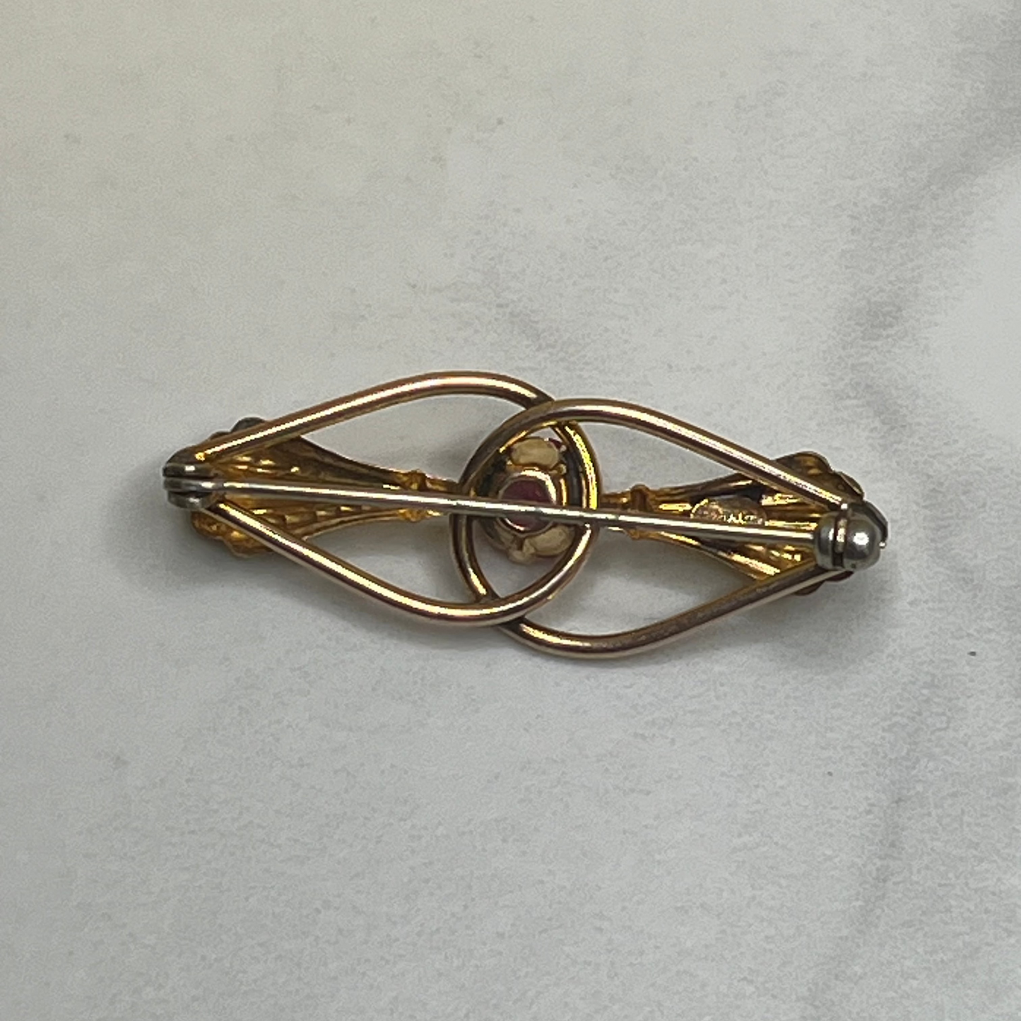 1920s Art Nouveau Pink Rhinestone Estate Bar Brooch 10K GF