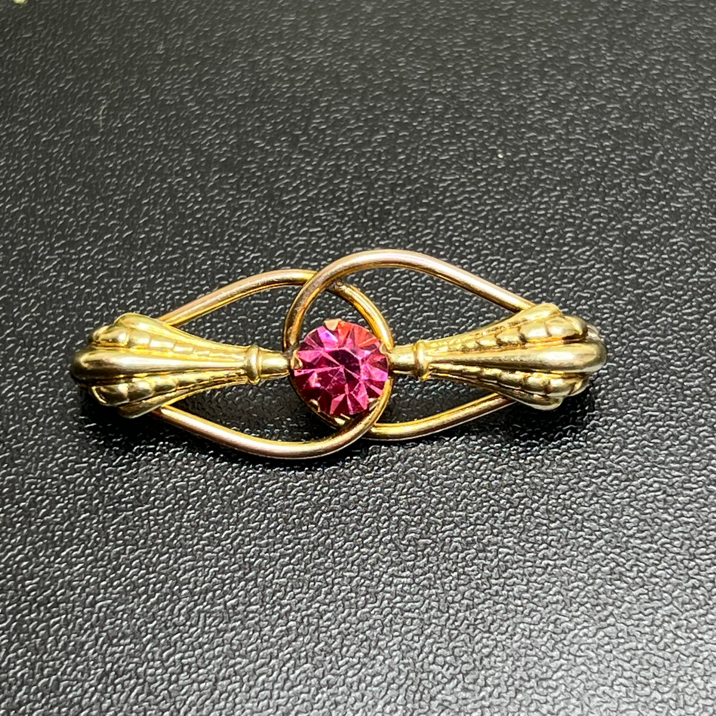 1920s Art Nouveau Pink Rhinestone Estate Bar Brooch 10K GF