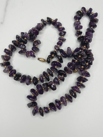 Vintage Long Amethyst Gemstone Bead Necklace