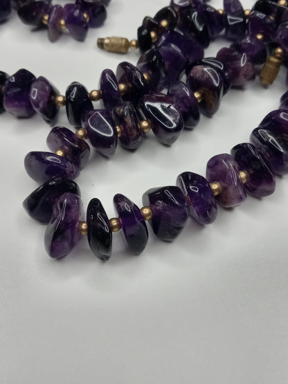 Vintage Long Amethyst Gemstone Bead Necklace