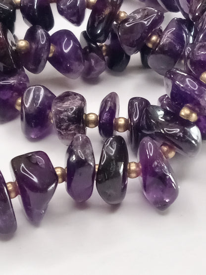 Vintage Long Amethyst Gemstone Bead Necklace