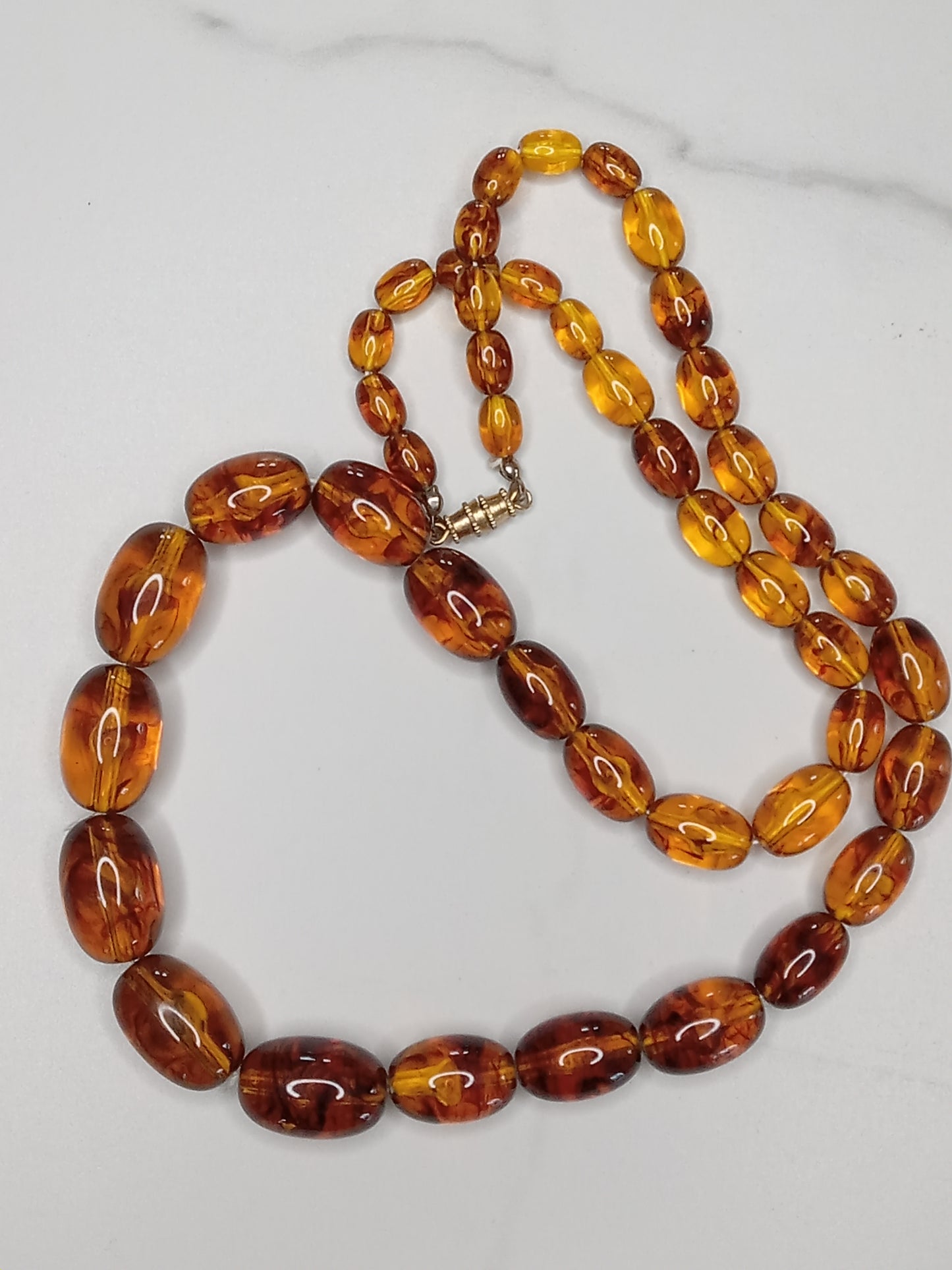 Vintage Mid-Century Long Amber Graduated Bead Necklace