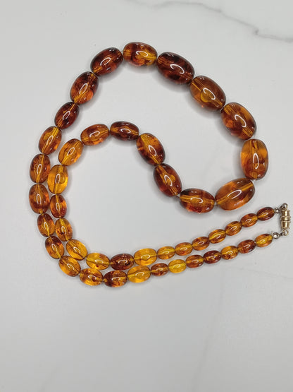 Vintage Mid-Century Long Amber Graduated Bead Necklace