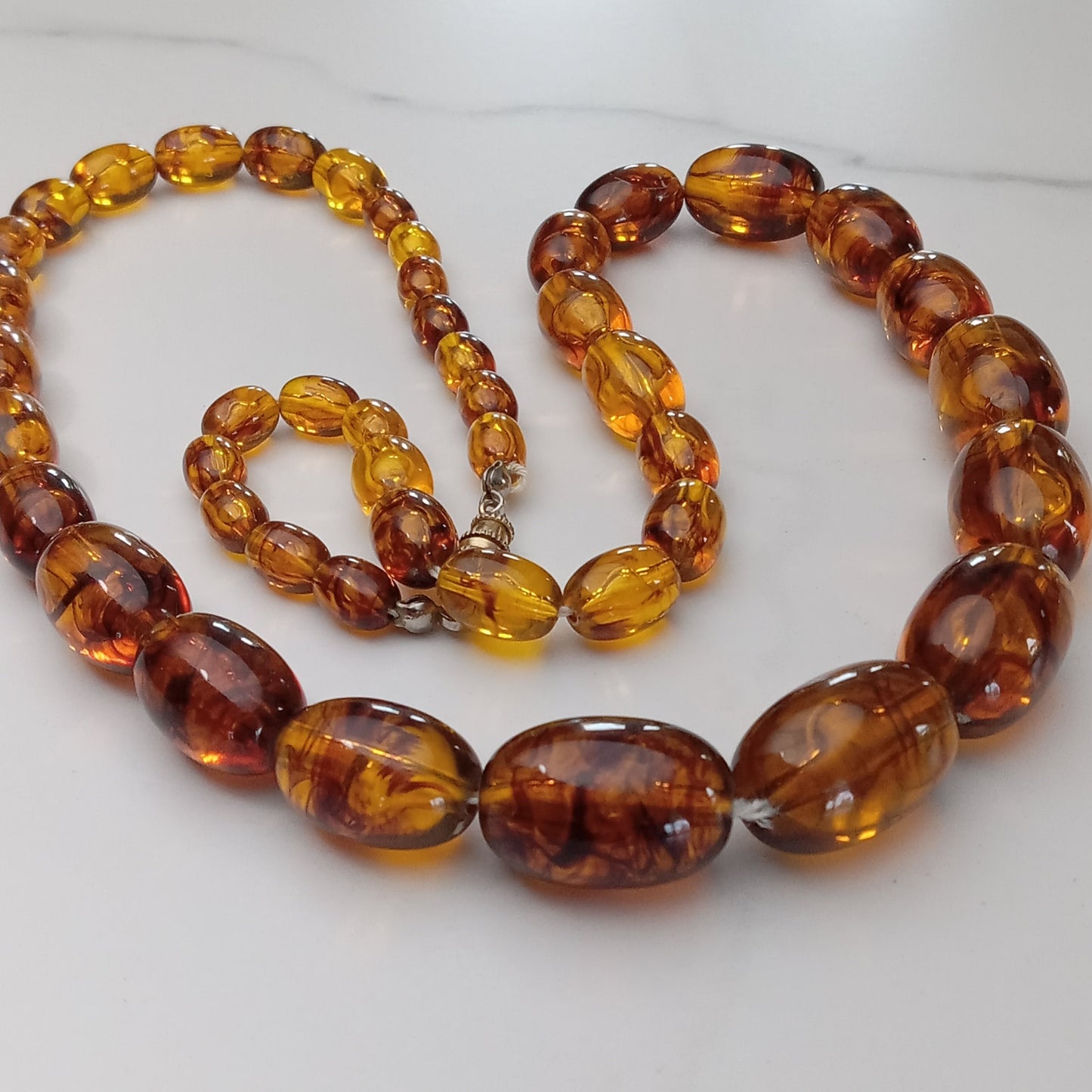 Vintage Mid-Century Long Amber Graduated Bead Necklace