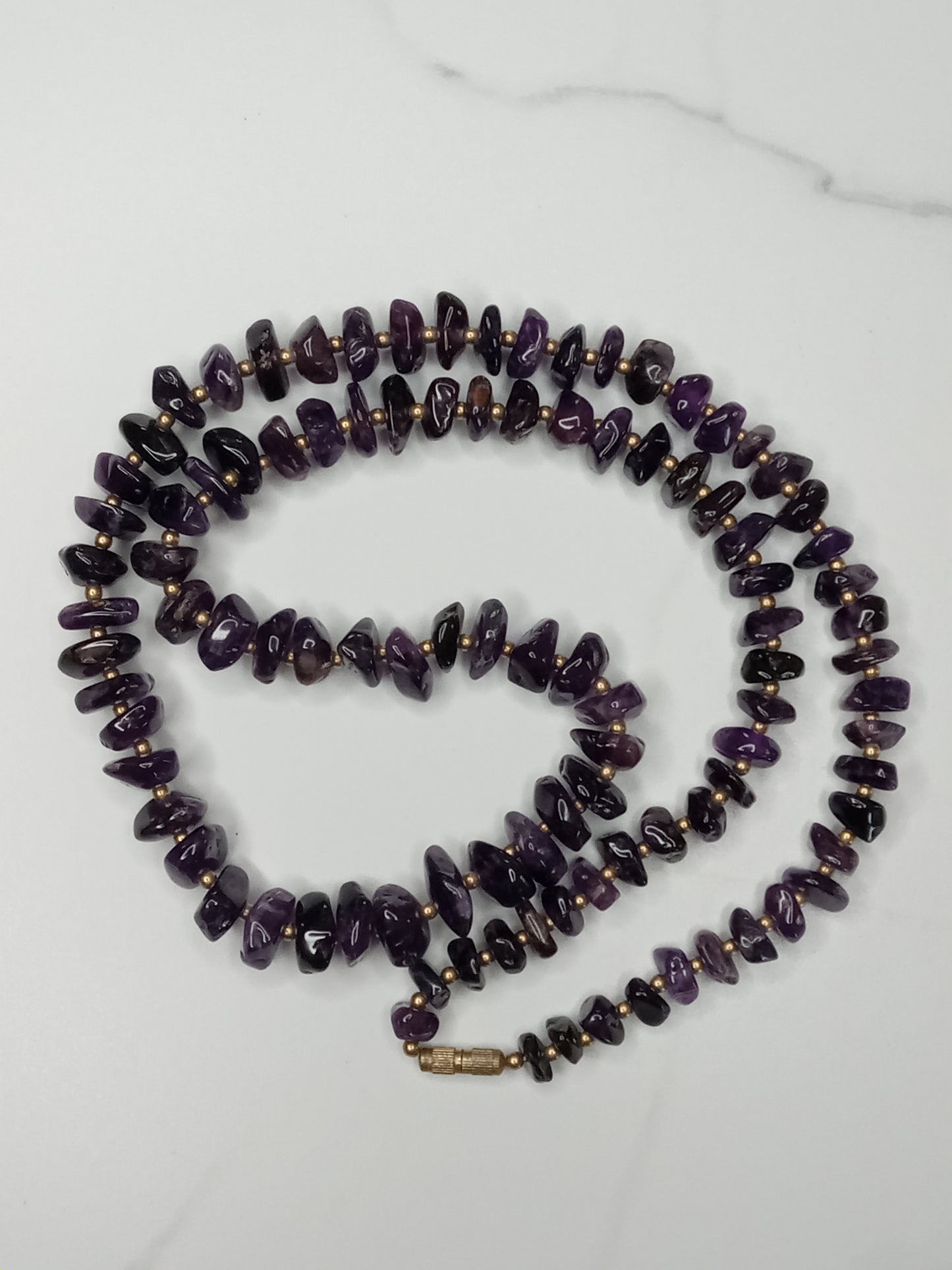 Vintage Long Amethyst Gemstone Bead Necklace