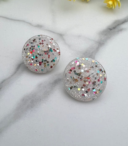 Vintage Mid-Century Lucite Confetti Button Clip on Earrings