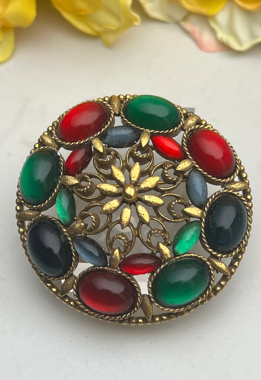 Vintage Large Signed Corocraft Brass Jelly Belly Statement Pin Brooch