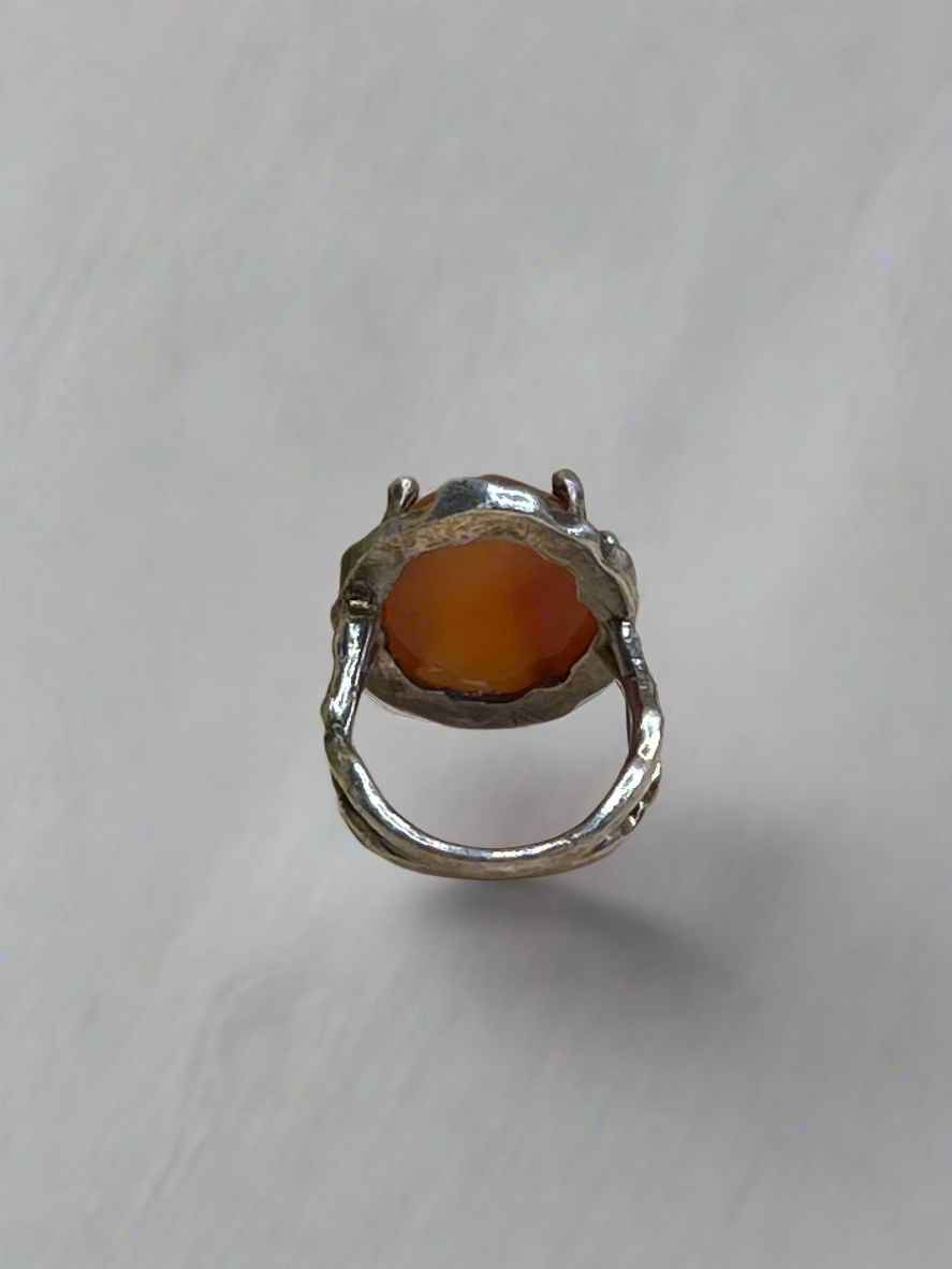 Vintage Celtic Faceted Oval Carnelian Sterling Silver Statement Ring Size 6