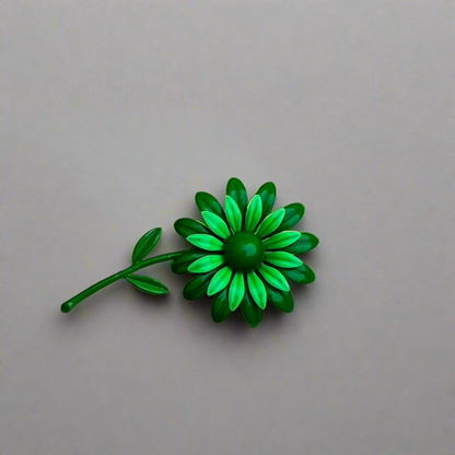 Vintage Large Two Tone Lime Green Enamel Flower Satement Brooch