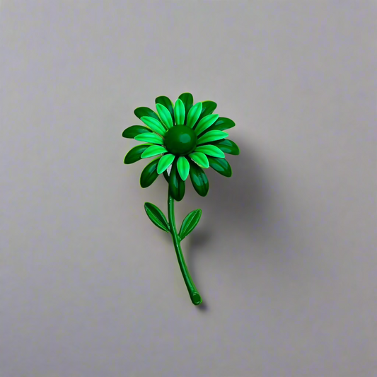 Vintage Large Two Tone Lime Green Enamel Flower Satement Brooch