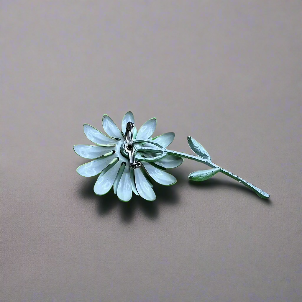 Vintage Large Two Tone Lime Green Enamel Flower Satement Brooch