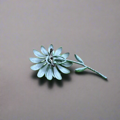 Vintage Large Two Tone Lime Green Enamel Flower Satement Brooch