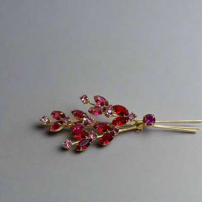 Vintage Large Juliana Spray Red Pink Rhinestone Flower Brooch