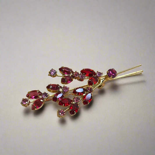 Vintage Large Juliana Spray Red Pink Rhinestone Flower Brooch