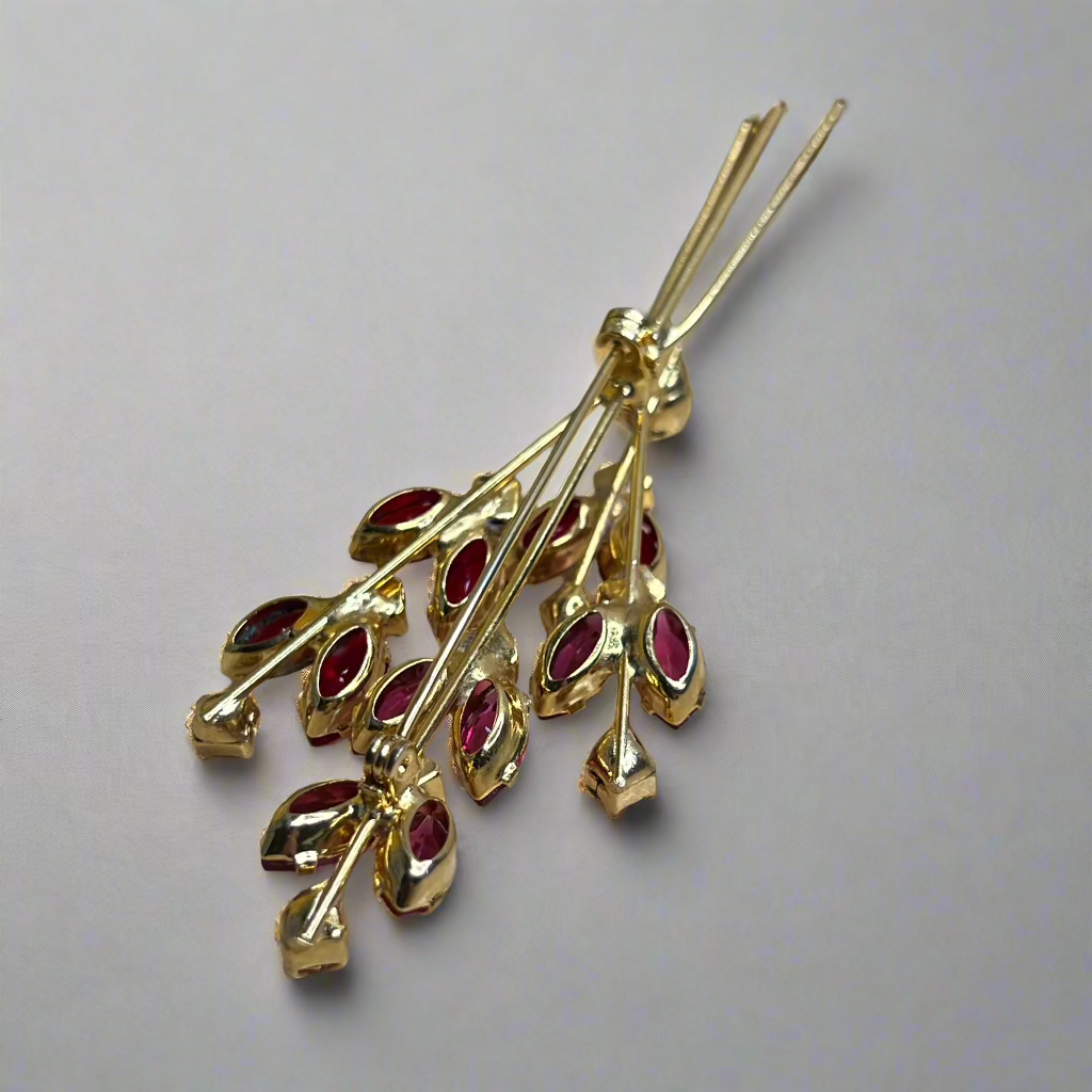 Vintage Large Juliana Spray Red Pink Rhinestone Flower Brooch