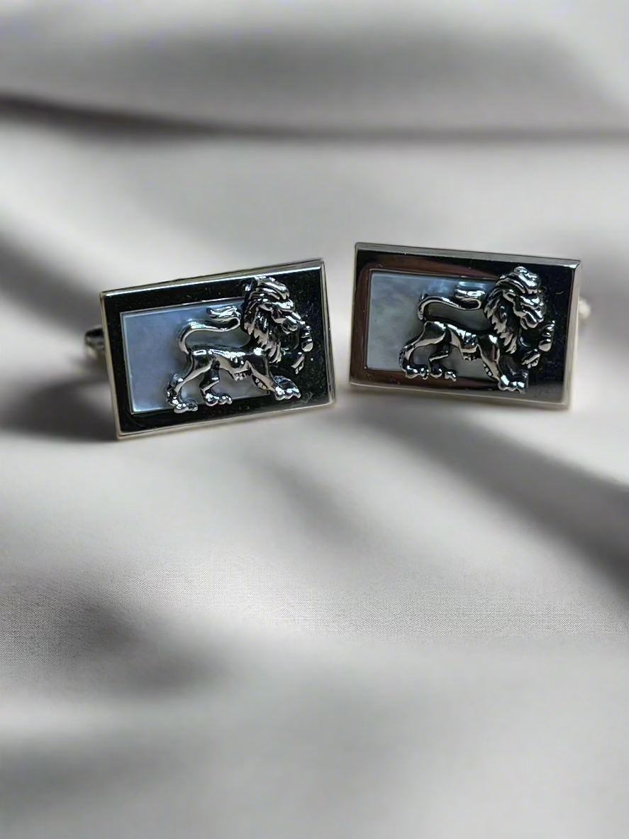 Vintage Silver Lion Mother of Pearl Cufflinks