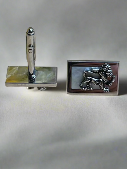 Vintage Silver Lion Mother of Pearl Cufflinks