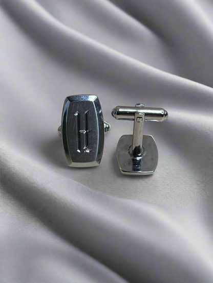 Hickok Old English Font Silver H Initial Personalized Cufflinks