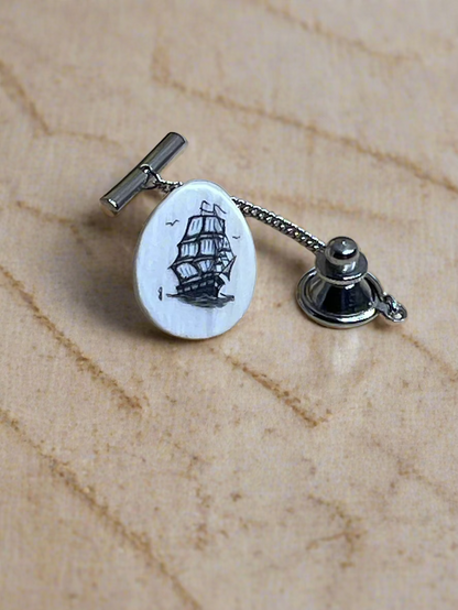 Estate Scrimshaw Ship Tie Tack