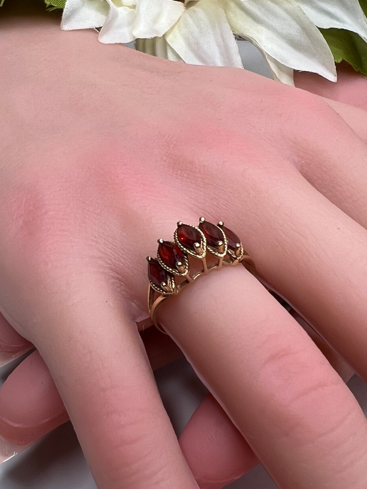 Vintage 10K Yellow Gold Marquise Garnet Ring Size 6 1/2