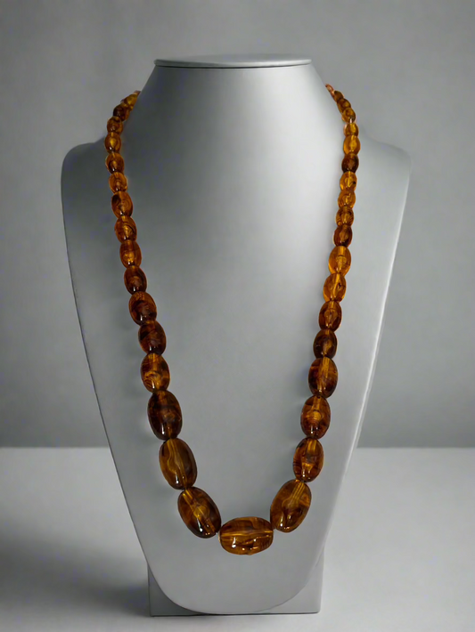 Vintage Mid-Century Long Amber Graduated Bead Necklace