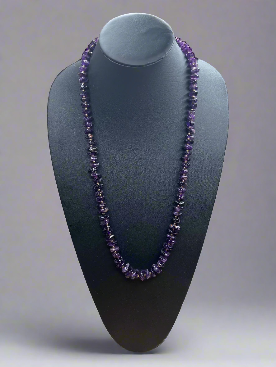 Vintage Long Amethyst Gemstone Bead Necklace