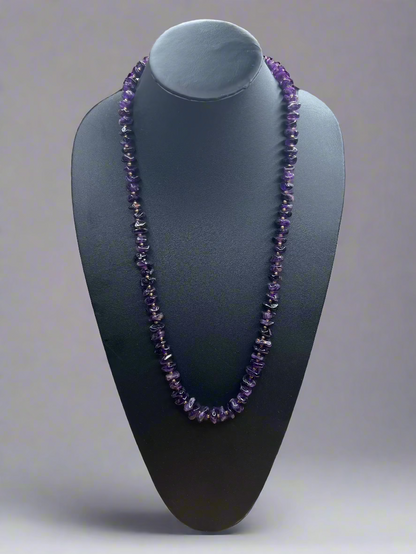 Vintage Long Amethyst Gemstone Bead Necklace