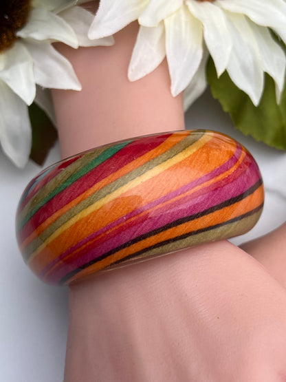 Retro Wide Lucite Bangle Bracelet Rainbow Earth Tones