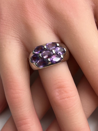 Estate Sterling Silver Oval Amethyst Chunky Cluster Ring Size 5 3/4