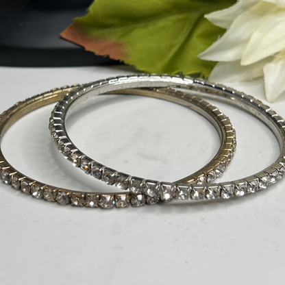 Vintage Estate Set of 2 Clear Rhinestone Bangle Bracelets