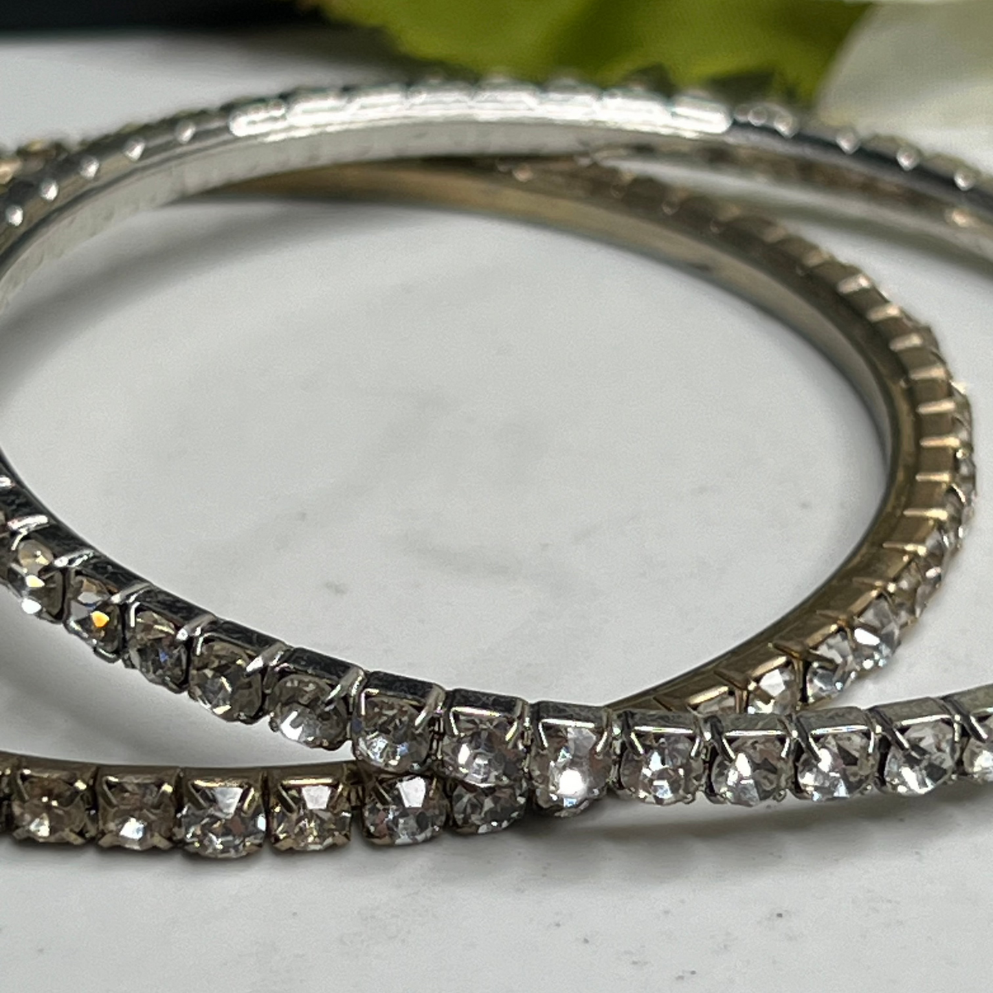 Vintage Estate Set of 2 Clear Rhinestone Bangle Bracelets