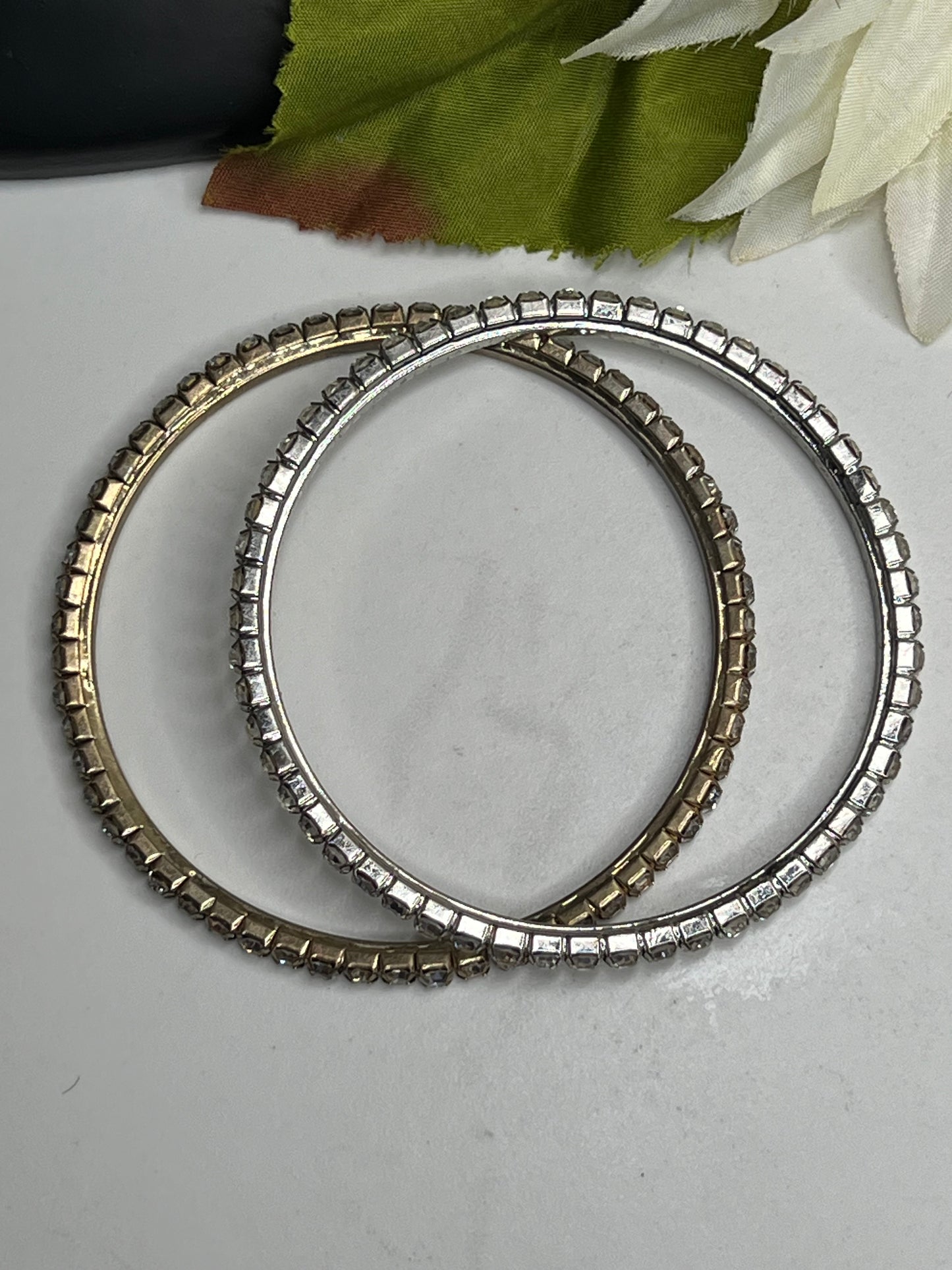 Vintage Estate Set of 2 Clear Rhinestone Bangle Bracelets