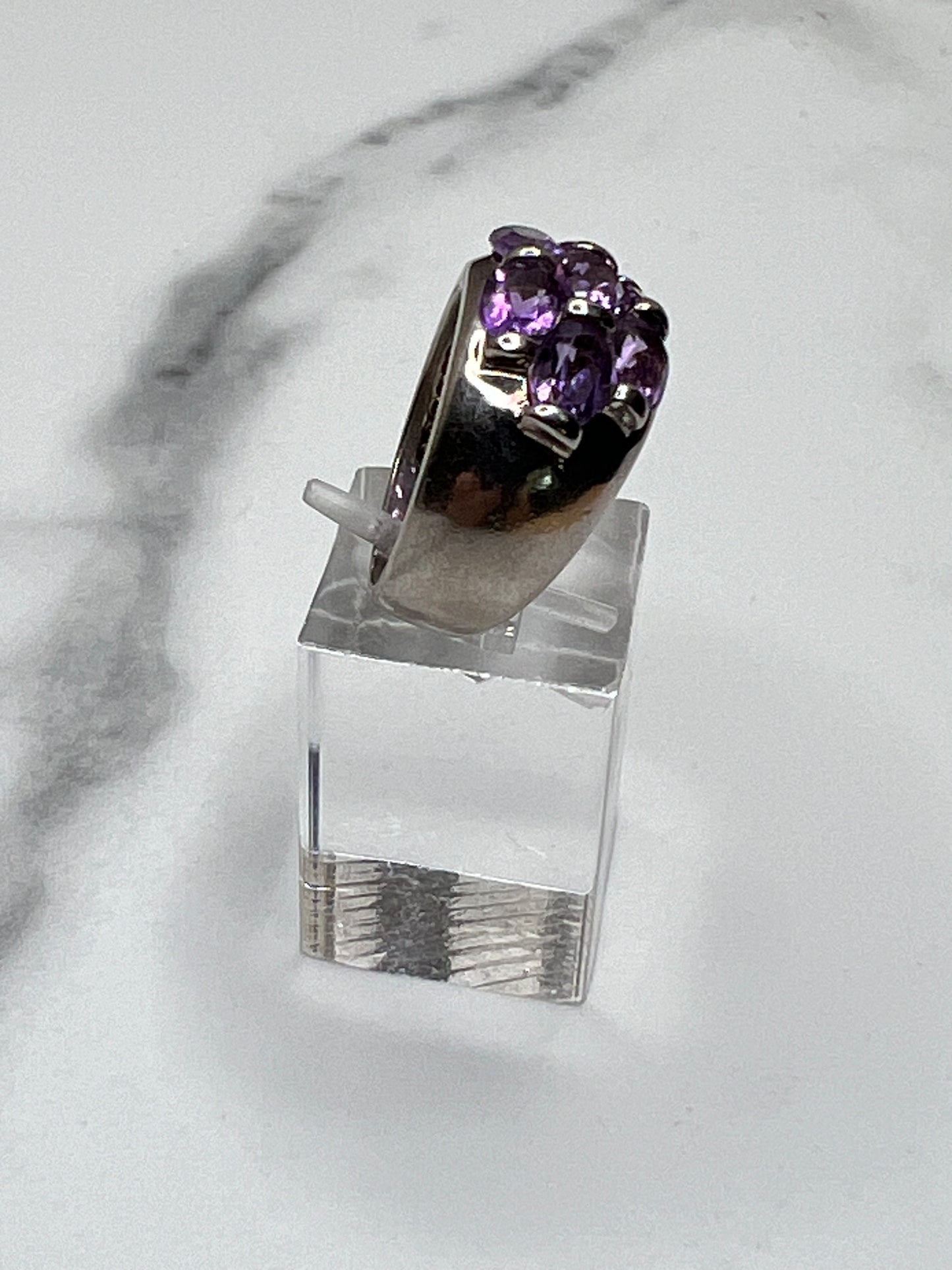 Estate Sterling Silver Oval Amethyst Chunky Cluster Ring Size 5 3/4