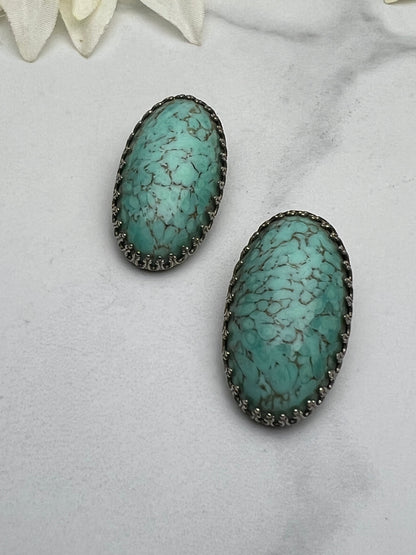 Vintage Silver Turquoise Necklace Clip on Earrings Set