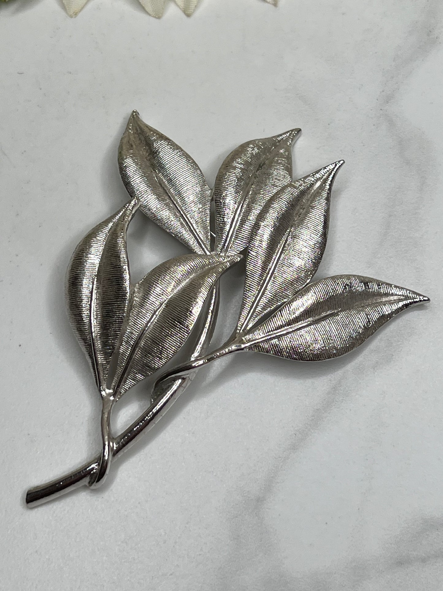 Mid-Century Signed Emmons Matching Silver Leaf Brooch Earrings Set