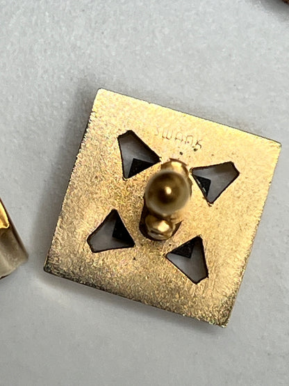 Mid-Century Art Deco Signed Gold Black Glass Cufflinks