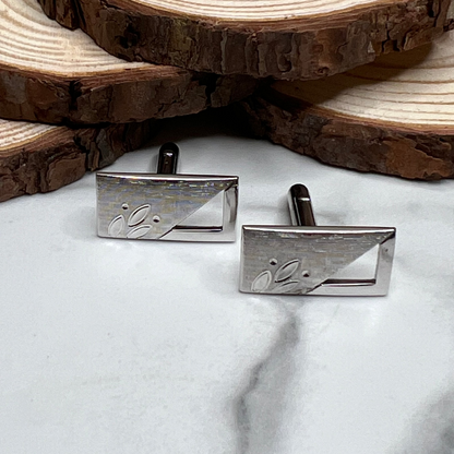 Mid-Century Signed Swank Silver Art Deco Cufflinks