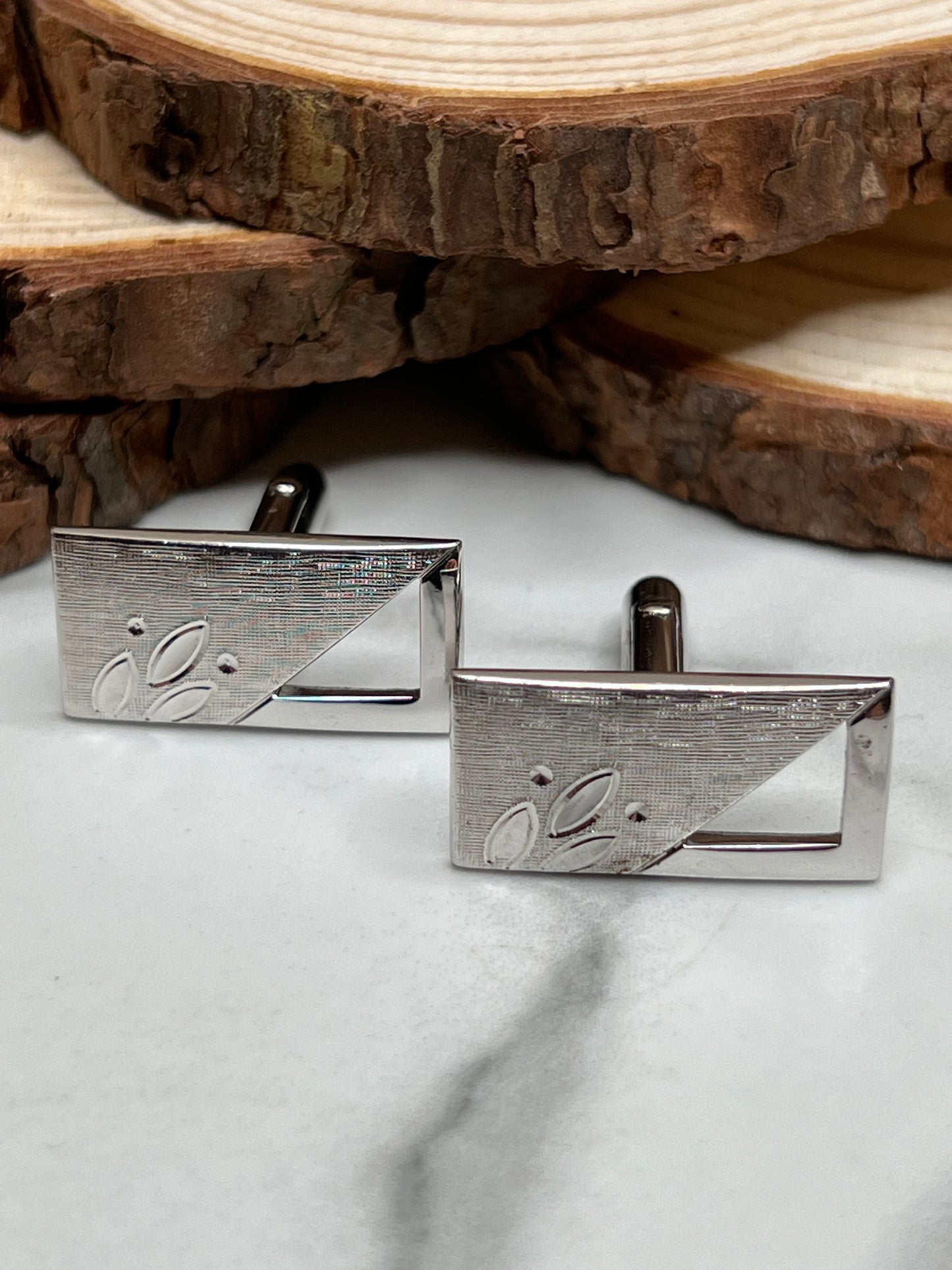 Mid-Century Signed Swank Silver Art Deco Cufflinks