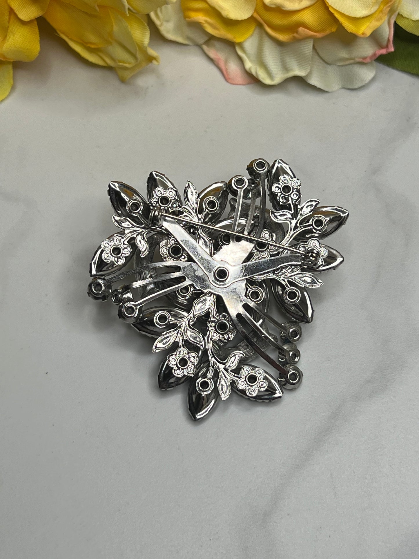 Vintage Estate Large Silver Aurora Borealis Rhinestone Statement Pin Brooch