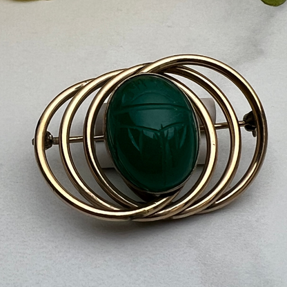 Vintage Estate Signed WRE 12K GF Scarab Circle Pin Brooch