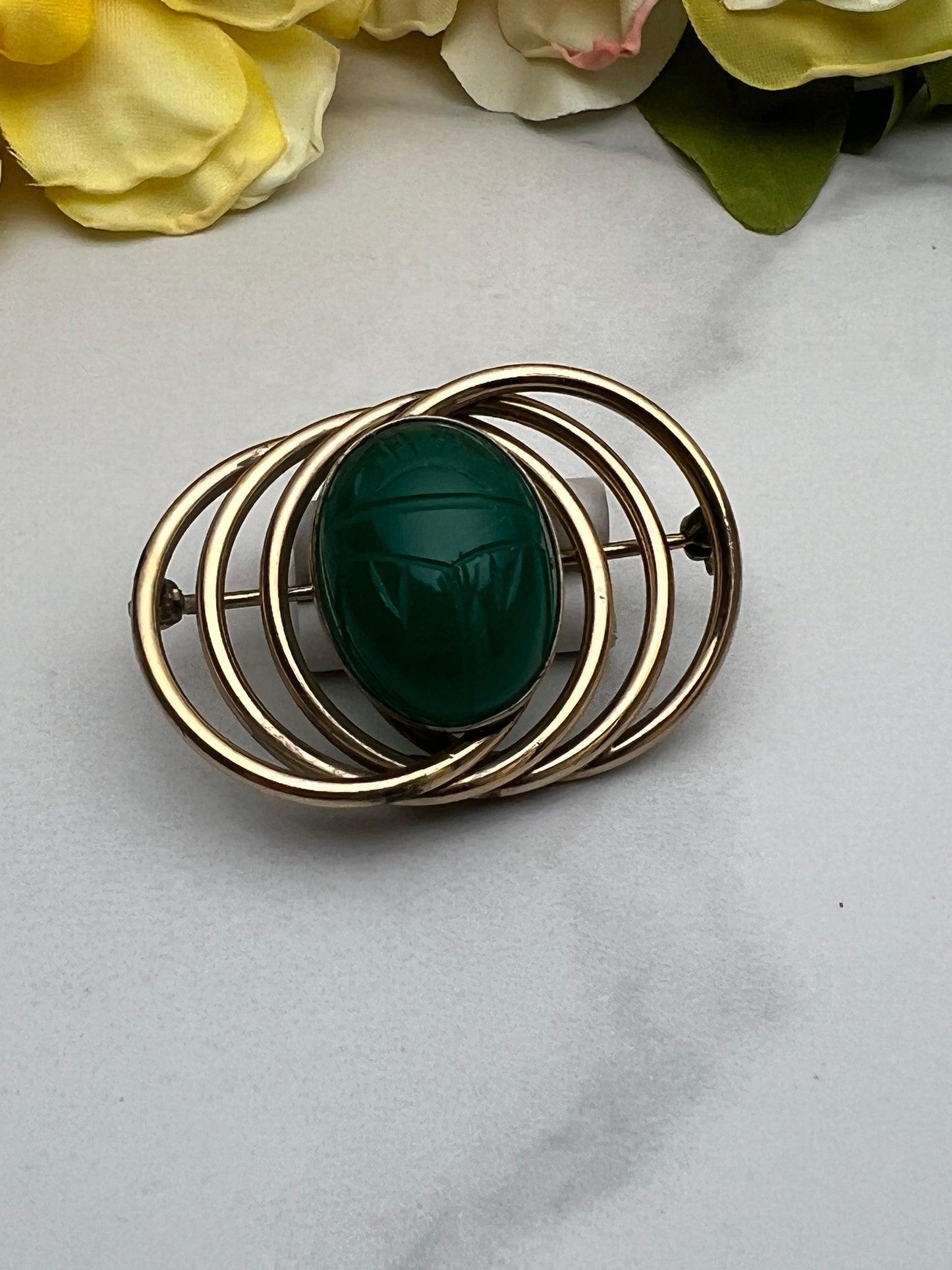 Vintage Estate Signed WRE 12K GF Scarab Circle Pin Brooch