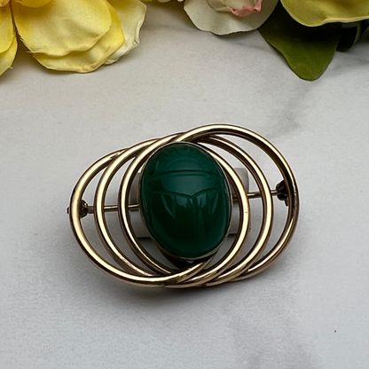 Vintage Estate Signed WRE 12K GF Scarab Circle Pin Brooch