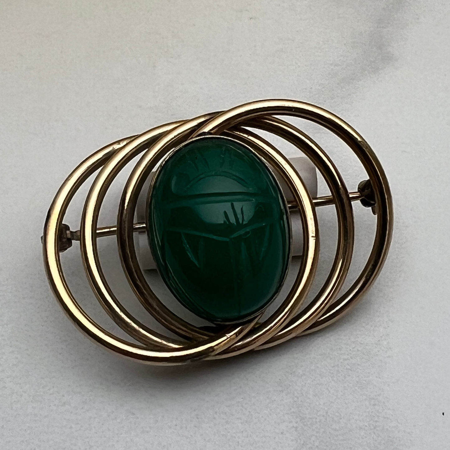 Vintage Estate Signed WRE 12K GF Scarab Circle Pin Brooch