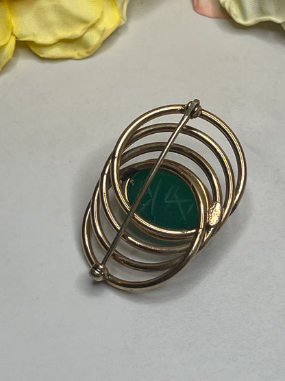 Vintage Estate Signed WRE 12K GF Scarab Circle Pin Brooch