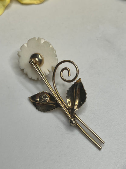 Vintage Estate Signed Winard 12k GF Long Stem Carved Rose Pin Brooch