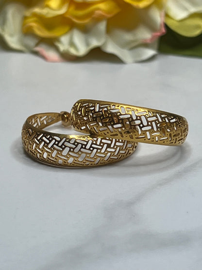 Vintage Large Gold Weave Filigree Hoop Earrings