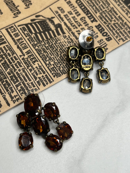 Vintage Signed J Crew Amber Rhinestone Cluster Pierced Stud Earrings