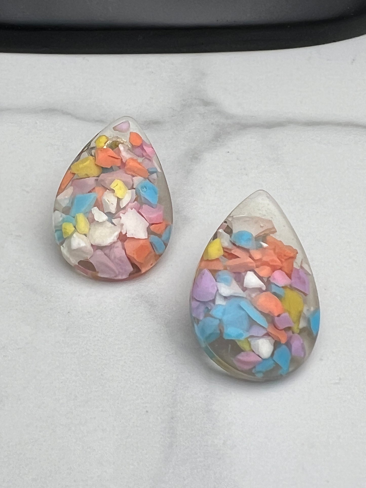 Vintage Lucite Pastel Pebble Pierced Stud Earrings