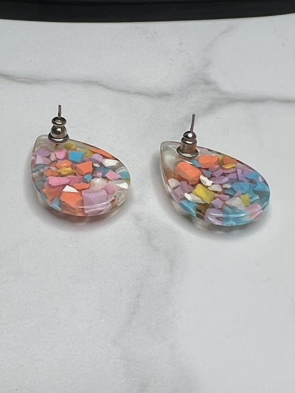 Vintage Lucite Pastel Pebble Pierced Stud Earrings